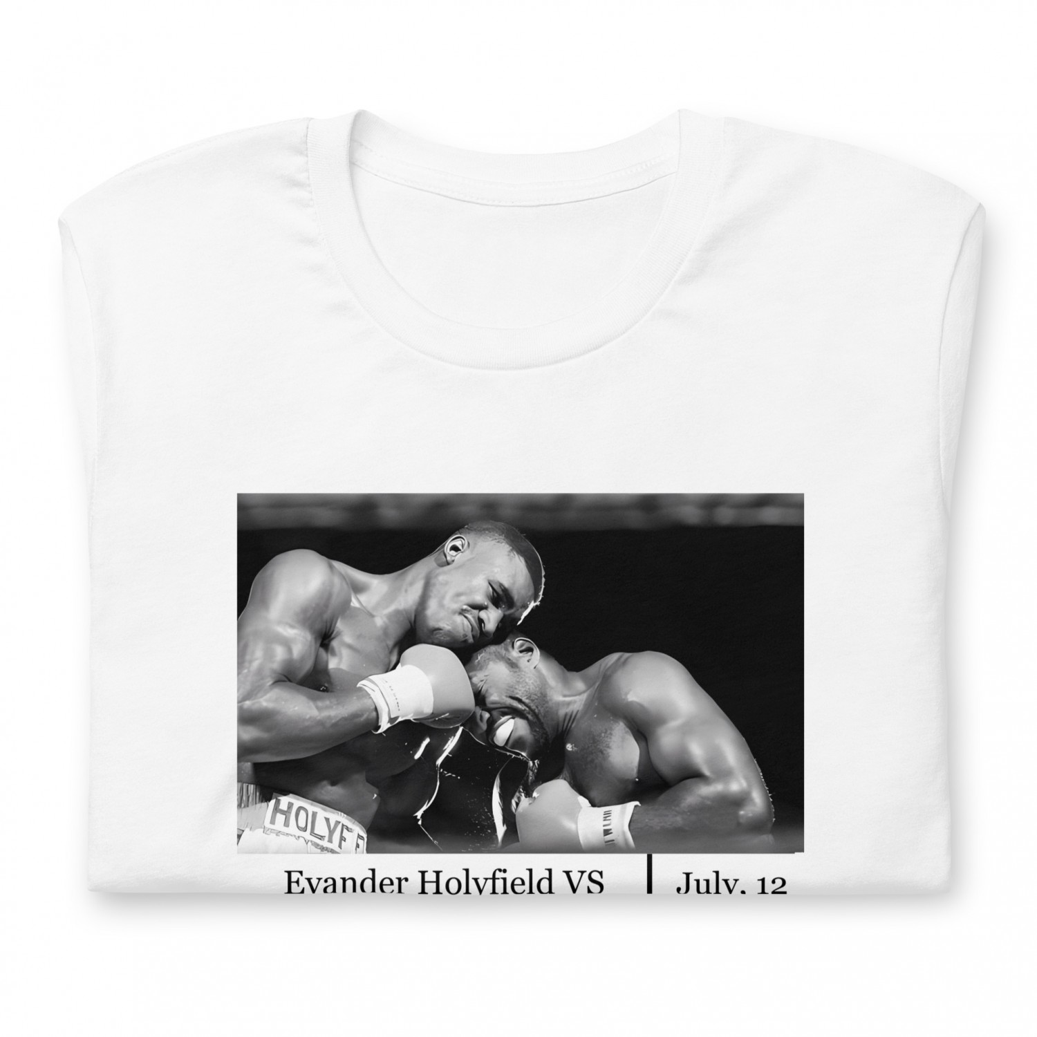 Купити спортивну футболку для боксерів (бій між Евандером Холіфілдом проти Дуайта Мохаммеда Каві)